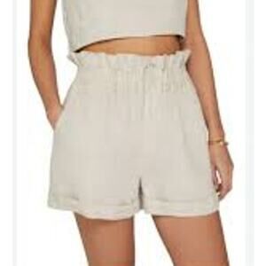 Posse 100% Linen Shorts, Ducky, Paperbag, Pockets, High Waisted, Cuffed, Sz L